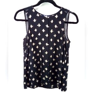 Madewell 100% Silk Black Cream Cross Spring 2016 Top XS Work Interview Career